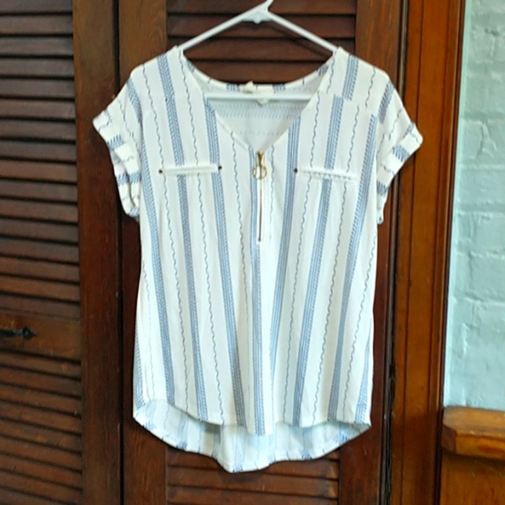 Flower & Feather Blouse Size M/L Stripe Pattern